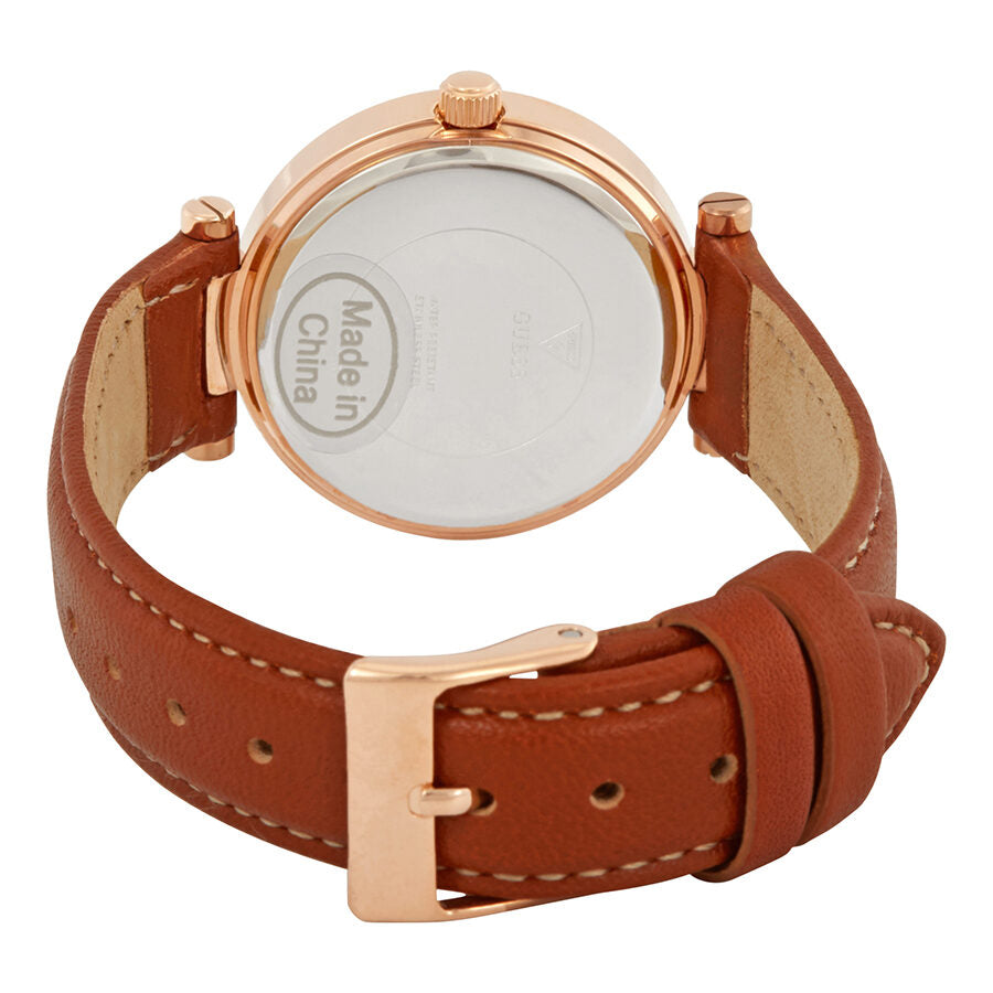 Case back of Guess Park Ave South ladies watch with Guess branding