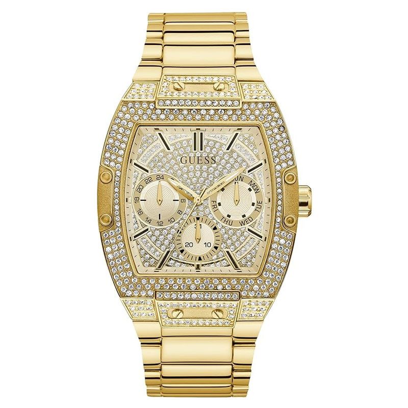 Guess Phoenix gold multifunction watch with crystal-set bezel and chronograph subdials