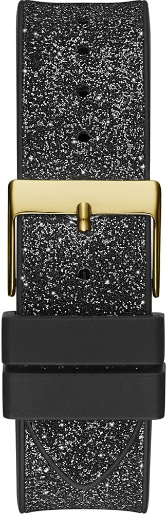 Guess Phoenix black glitter strap with gold-tone buckle and adjustment loop