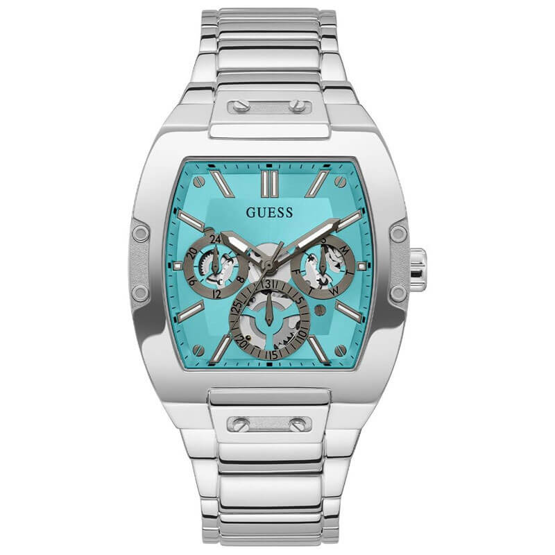 Guess Phoenix watch with turquoise blue dial and silver-tone stainless steel case and bracelet