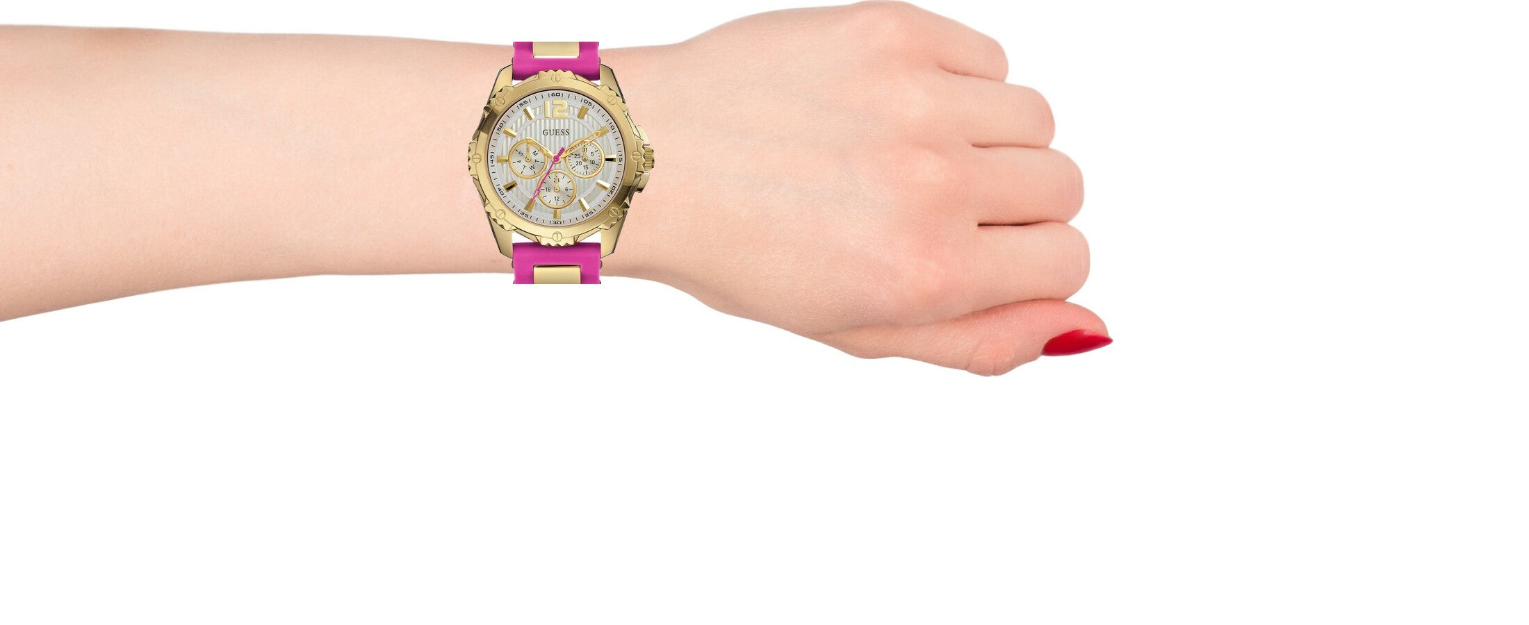 Guess Pink & Gold Silicone Strap Women’s Watch W0325L3 - Watch