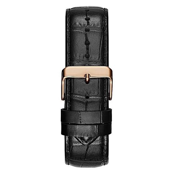 Black crocodile-embossed leather strap with rose gold-tone buckle for Guess Pinnacle watch