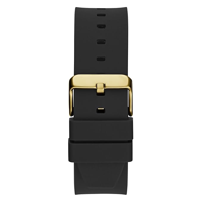Guess Prodigy black rubber strap with gold-tone buckle and keeper loop