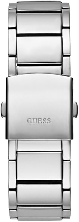Close-up of Guess Prodigy GW0624G1 stainless steel bracelet with GUESS engraved clasp