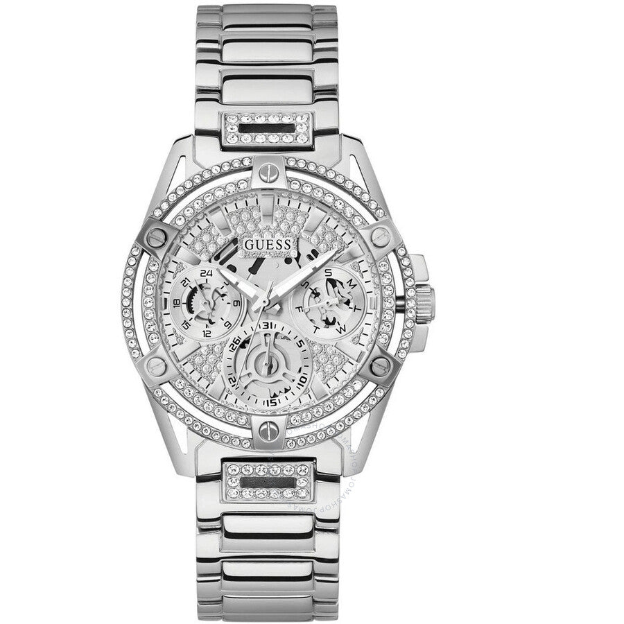 Guess Queen quartz ladies watch with silver dial and crystal-set bezel