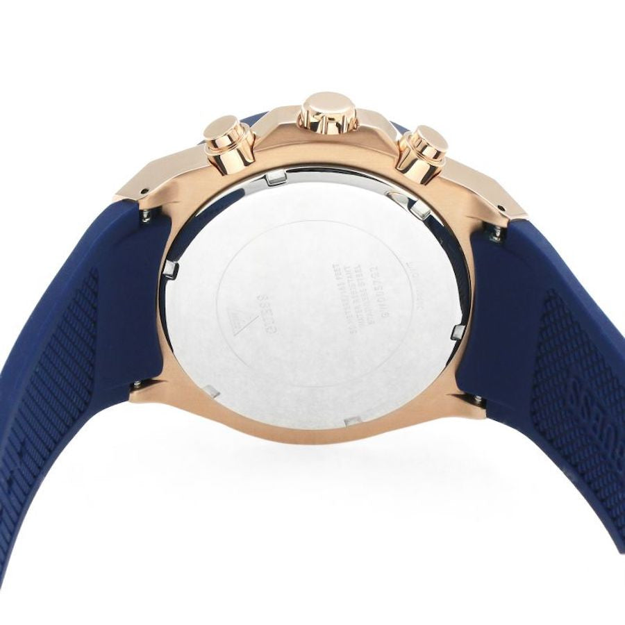 Guess Rose Gold Case Blue Silicone Strap Men’s Watch GW0057G2 - Watch