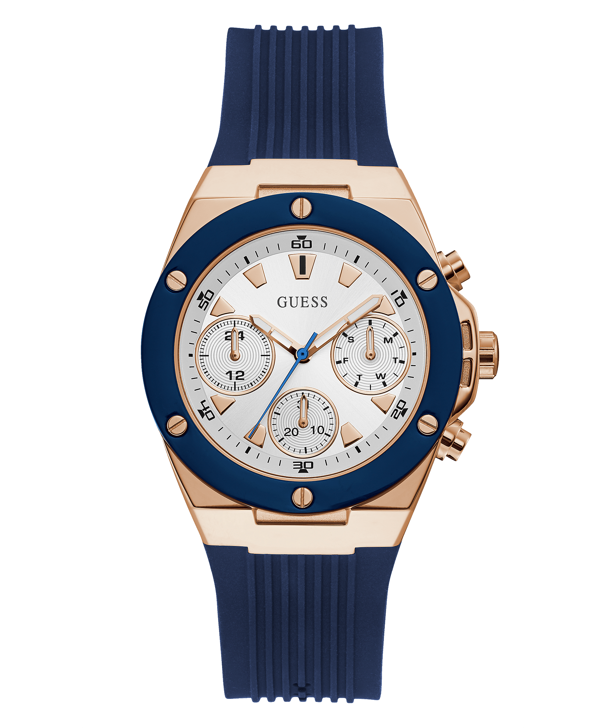 Guess Rose Gold Tone Blue Silicone Women’s Watch GW0030L5 - Watch