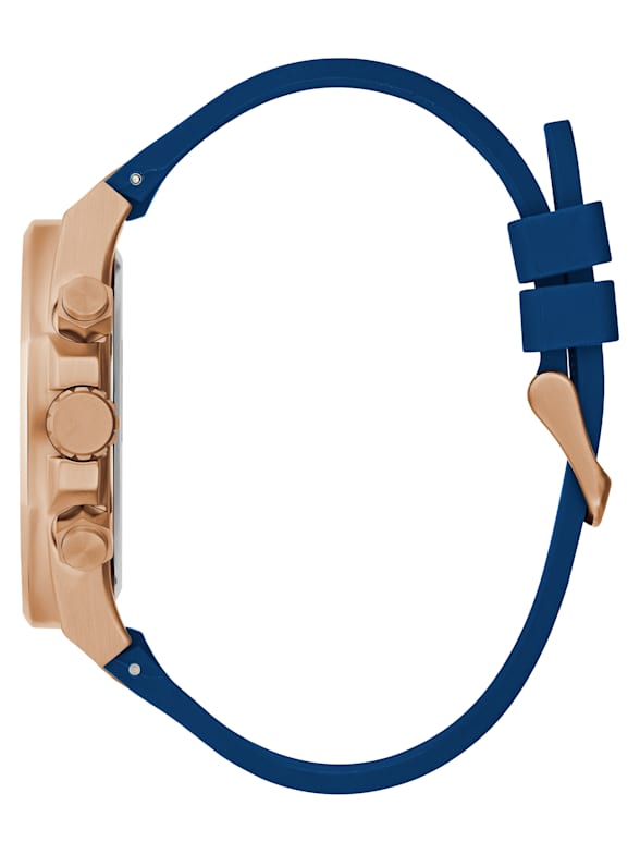 Guess Rose Gold Tone Case Blue Silicone Men’s Watch GW0334G3 - Watch