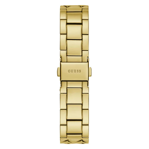 Guess Rumour gold steel strap with rectangular links and engraved clasp