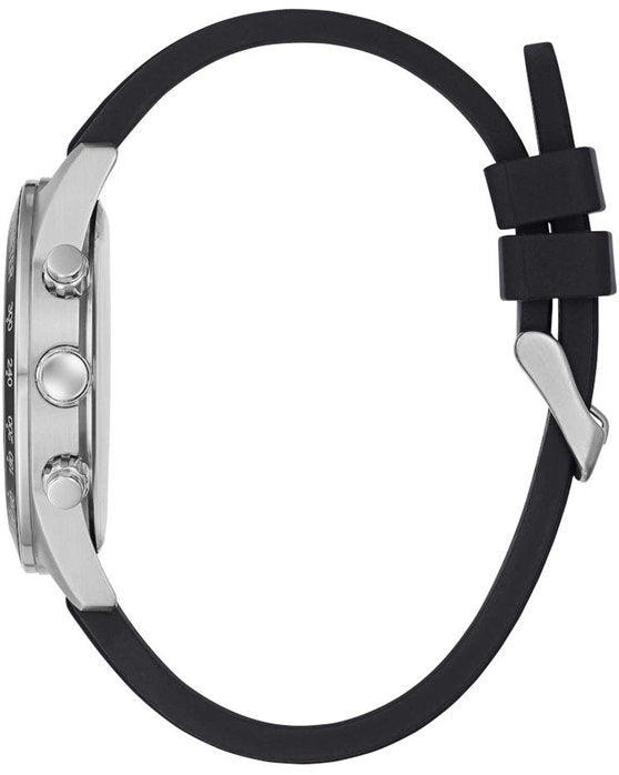 Guess Silver Tone Black Silicone Strap Men’s Watch GW0332G1 - Watch