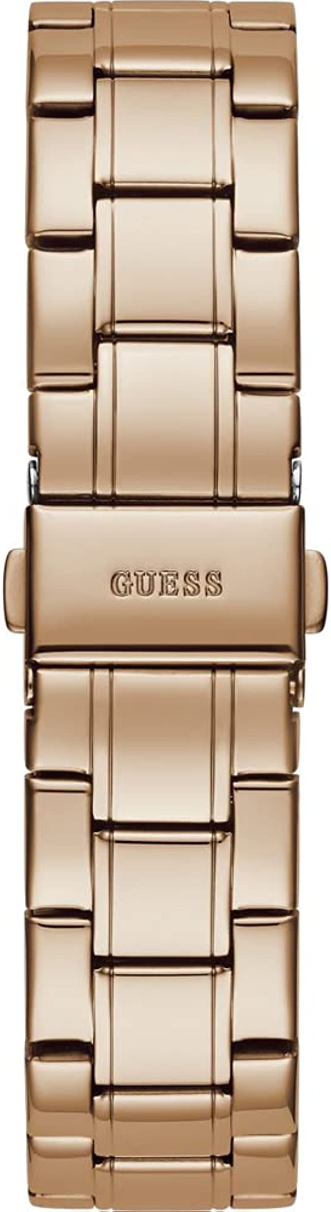 Guess Sparkler rose gold women's watch bracelet with segmented links and fold-over clasp