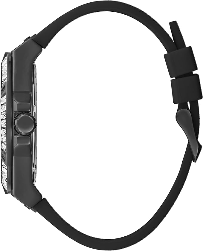 Side view of Guess Sport watch showing black silicone strap and case profile