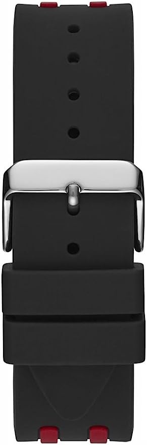 Guess Sports watch black rubber strap with red stripe detail and silver-tone buckle
