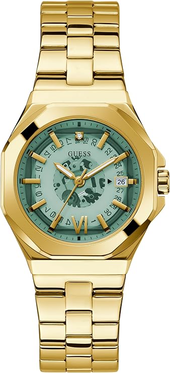 Guess Super Nova gold-tone women's watch with turquoise dial and octagonal case
