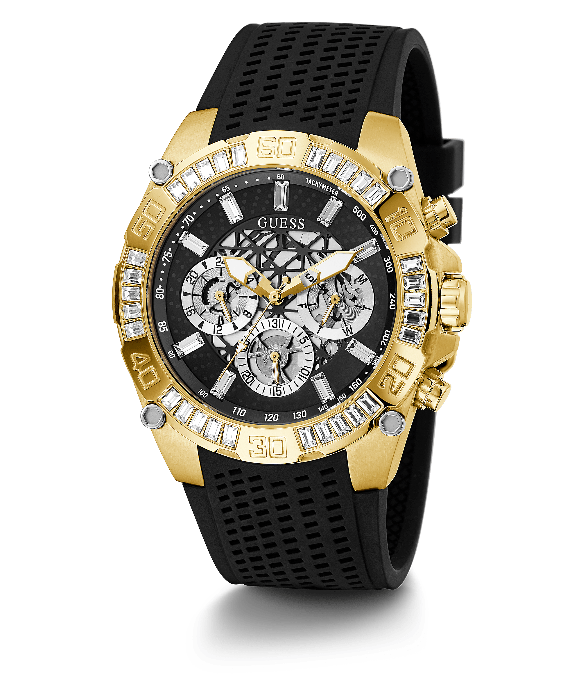 Guess Tachymeter Gold Tone Case Men’s Watch GW0333G2 - Watch