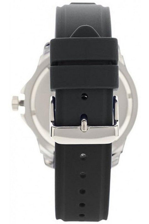 Black silicon strap with silver-tone buckle and adjustment holes