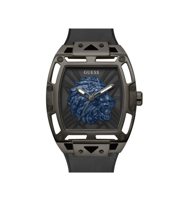 GUESS Trend Tonneau men's watch with blue diamond dial and black case