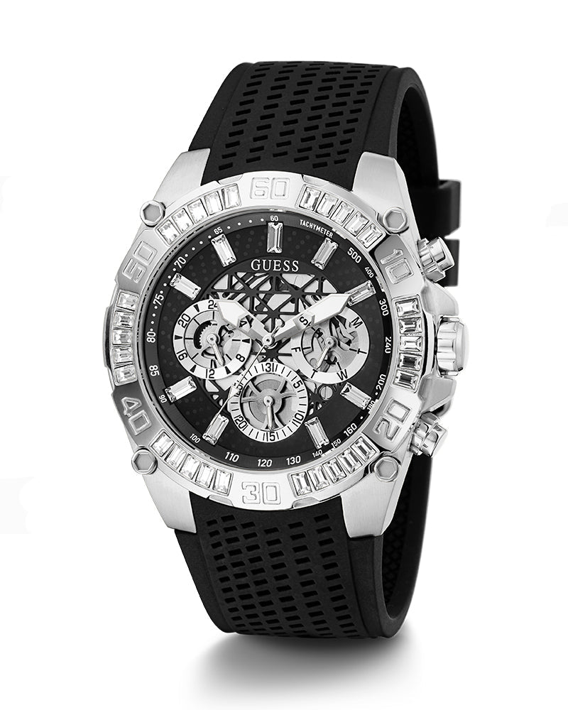 Guess Trophy Silver Tone Silicone Strap Men’s Watch GW0333G1 - Watch