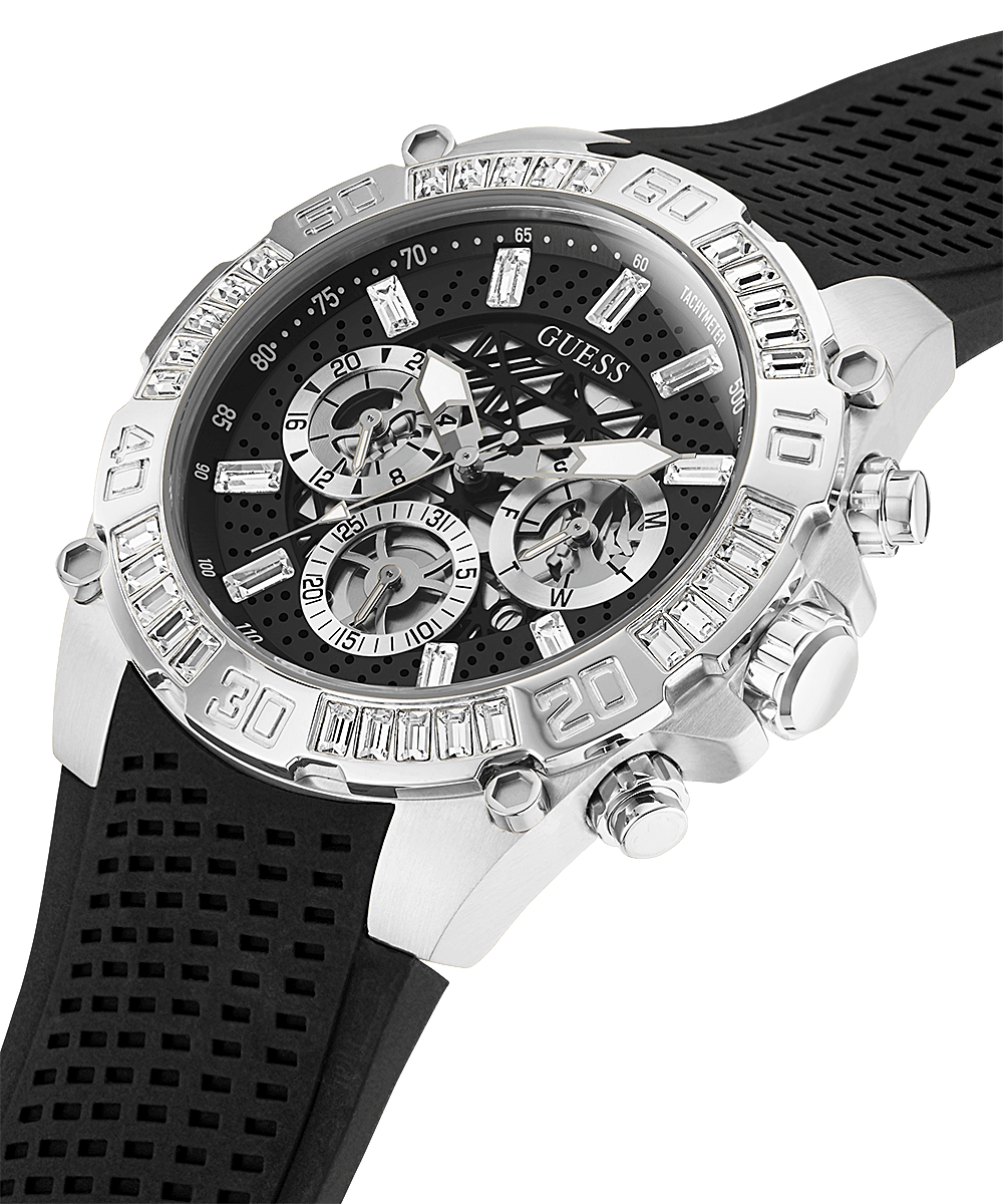 Guess Trophy Silver Tone Silicone Strap Men’s Watch GW0333G1 - Watch