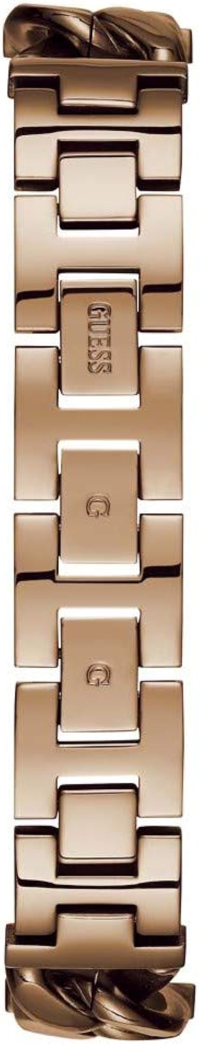 Close-up of Guess Vanity rose gold chainlink bracelet strap detail