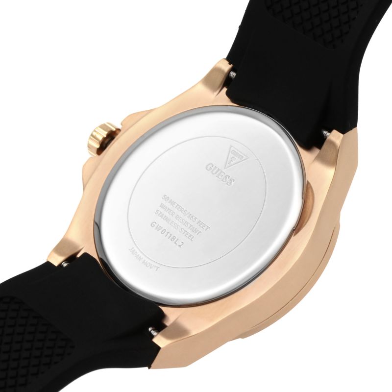 Guess Venus watch caseback showing engraved text and rose gold case back