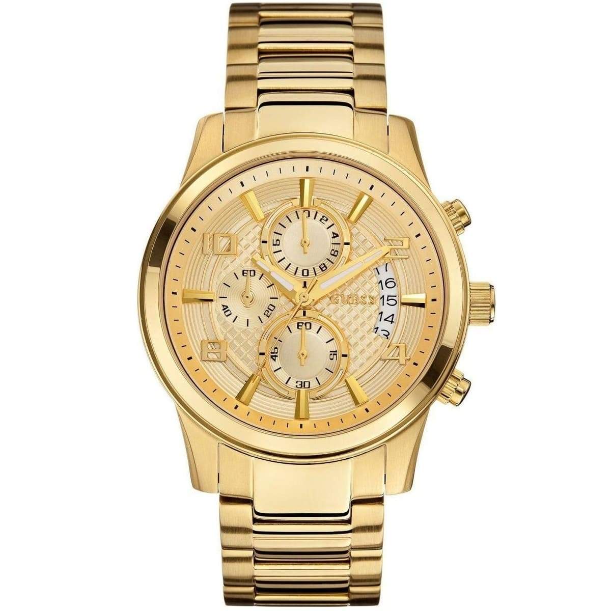Guess W0075G5 gold-tone chronograph watch with champagne dial and three subdials
