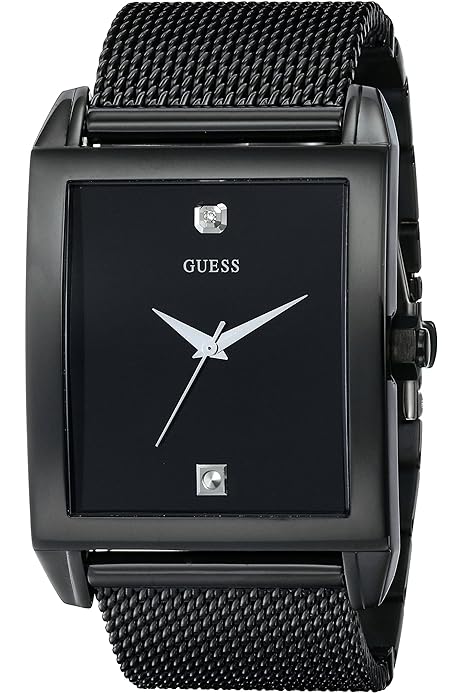 Guess W0298G1 all-black square watch with black dial and mesh strap