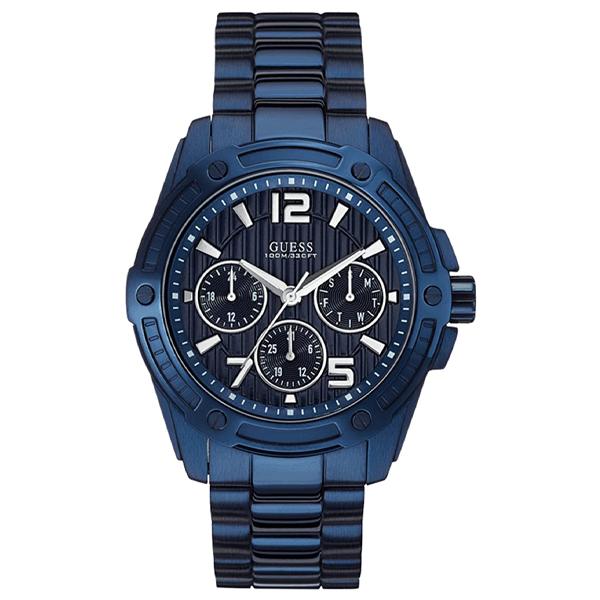 Guess W0601G2 blue stainless steel chronograph watch with three subdials and matching bracelet