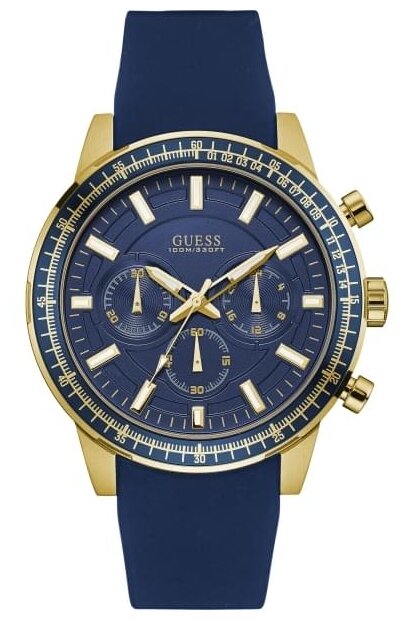 Guess Multi-Function Blue Chronograph watch with gold-tone case and blue silicone strap