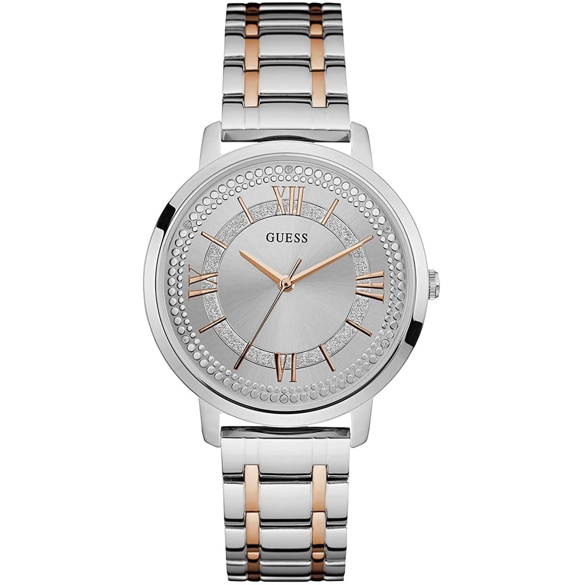 Guess W0933L6 women's quartz watch with silver dial and crystal-embellished bezel