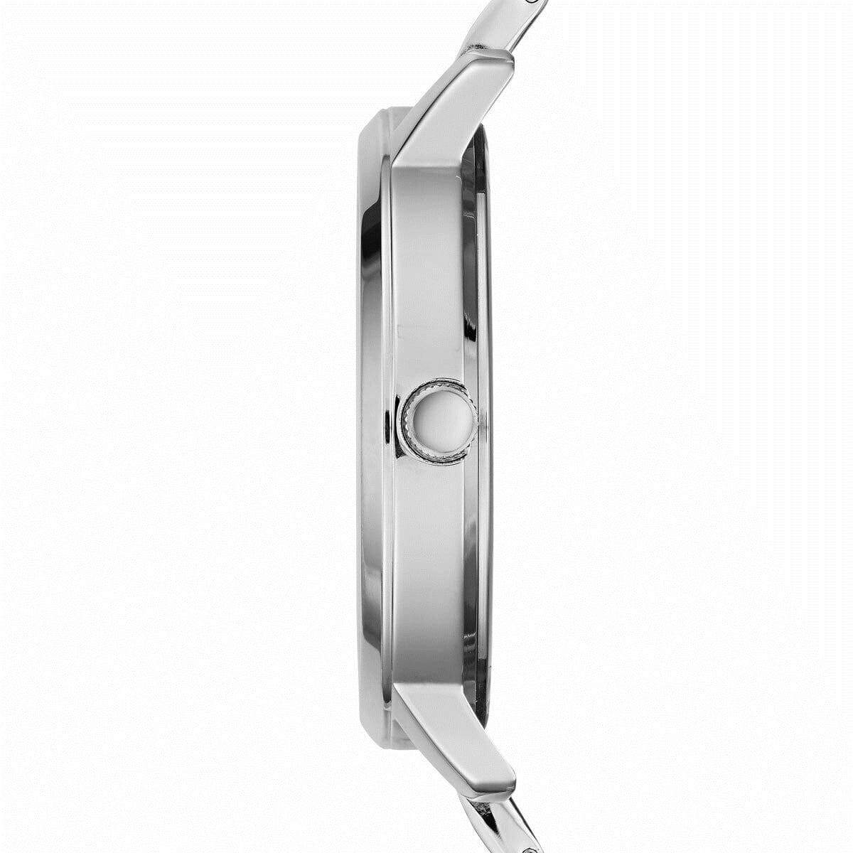 Side profile of Guess W0933L6 watch showing case thickness and bracelet