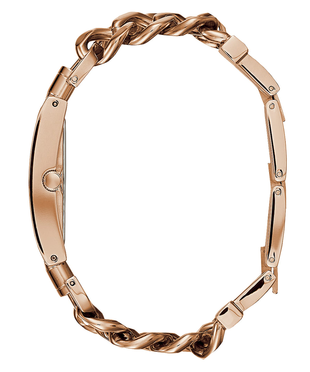 Rose gold twisted chain-link strap detail of Guess W1117L3 watch