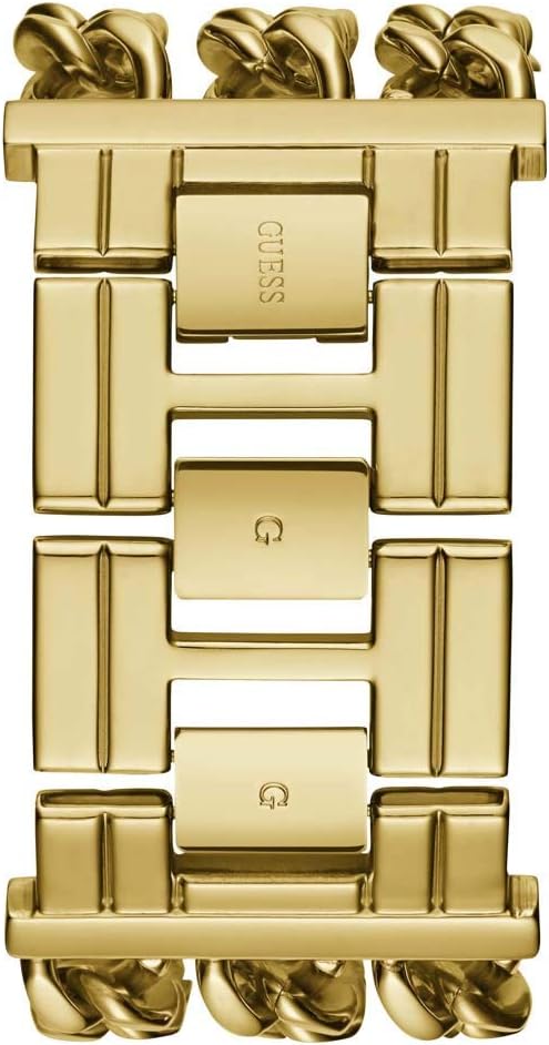 Guess W1275L2 caseback showing gold stainless steel construction and chunky chain links