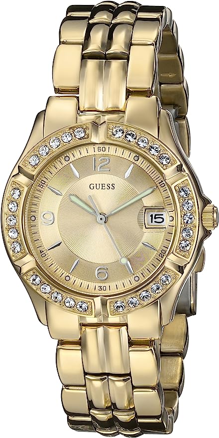 Guess gold-tone women's watch with date window and crystal-set bezel