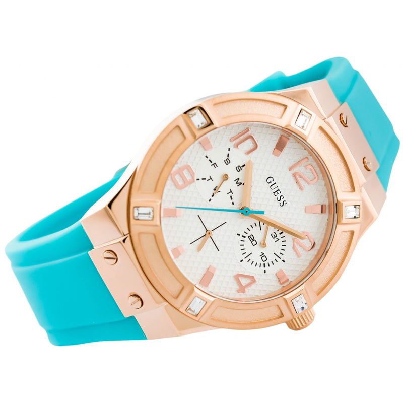 Guess Jet Setter Silver Dial Silicone Strap Ladies Watch W0564L3