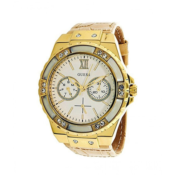 Guess Limelight Cream Dial Leather Strap Ladies Watch W0775L2