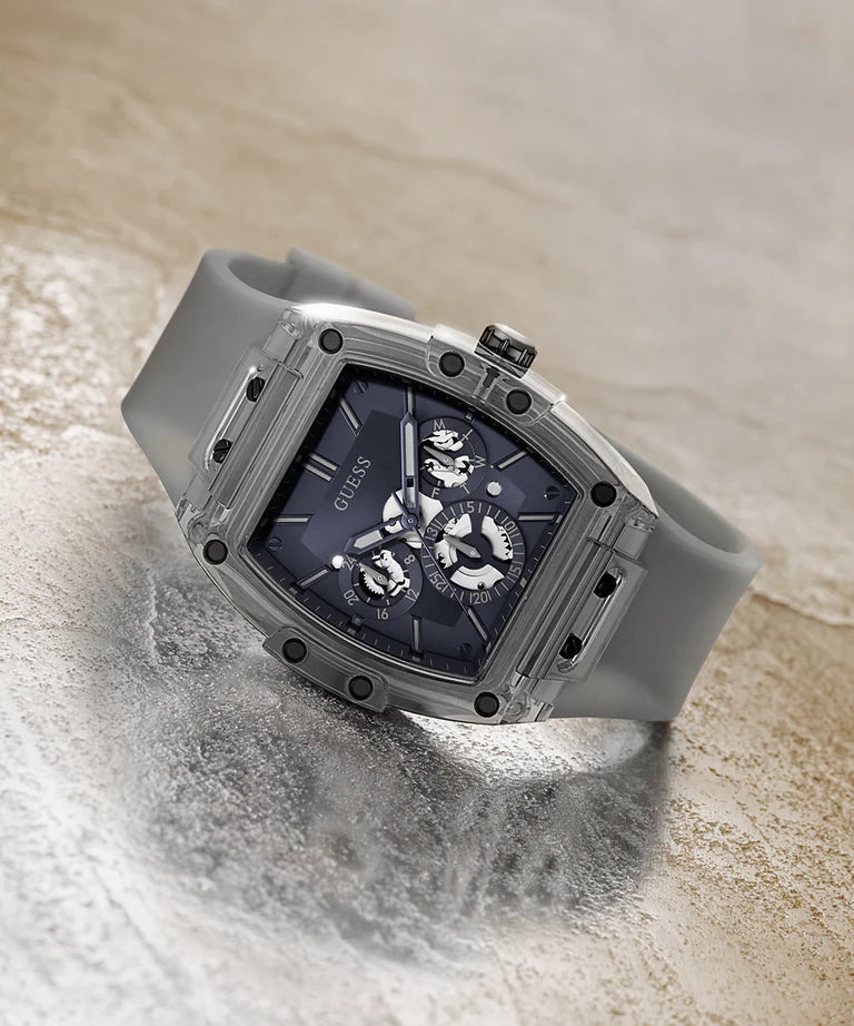 GUESS GW0203G9 grey multi-function mens watch on textured surface