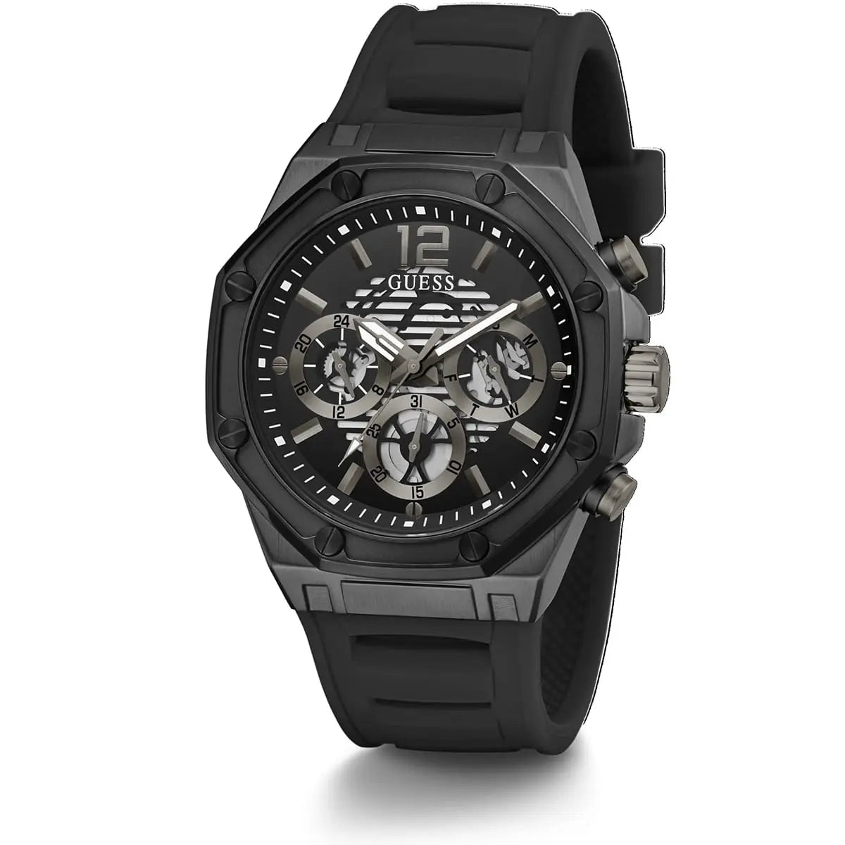 Guess GW0263G4 multifunction watch with visible chronograph subdials and skeleton movement