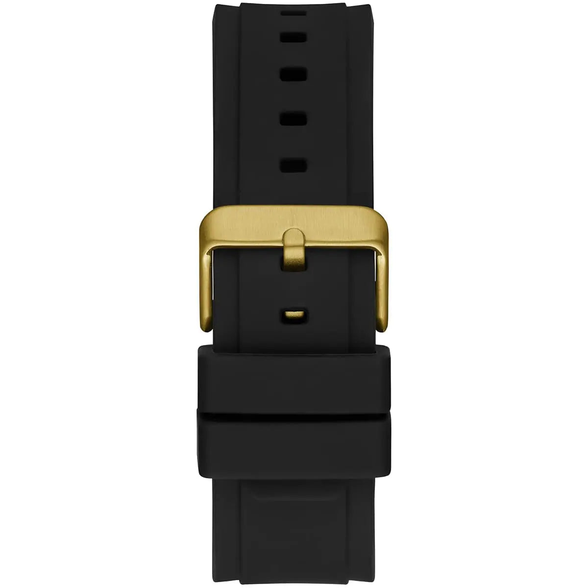 Guess Matrix black rubber strap with gold-tone buckle and adjustment holes