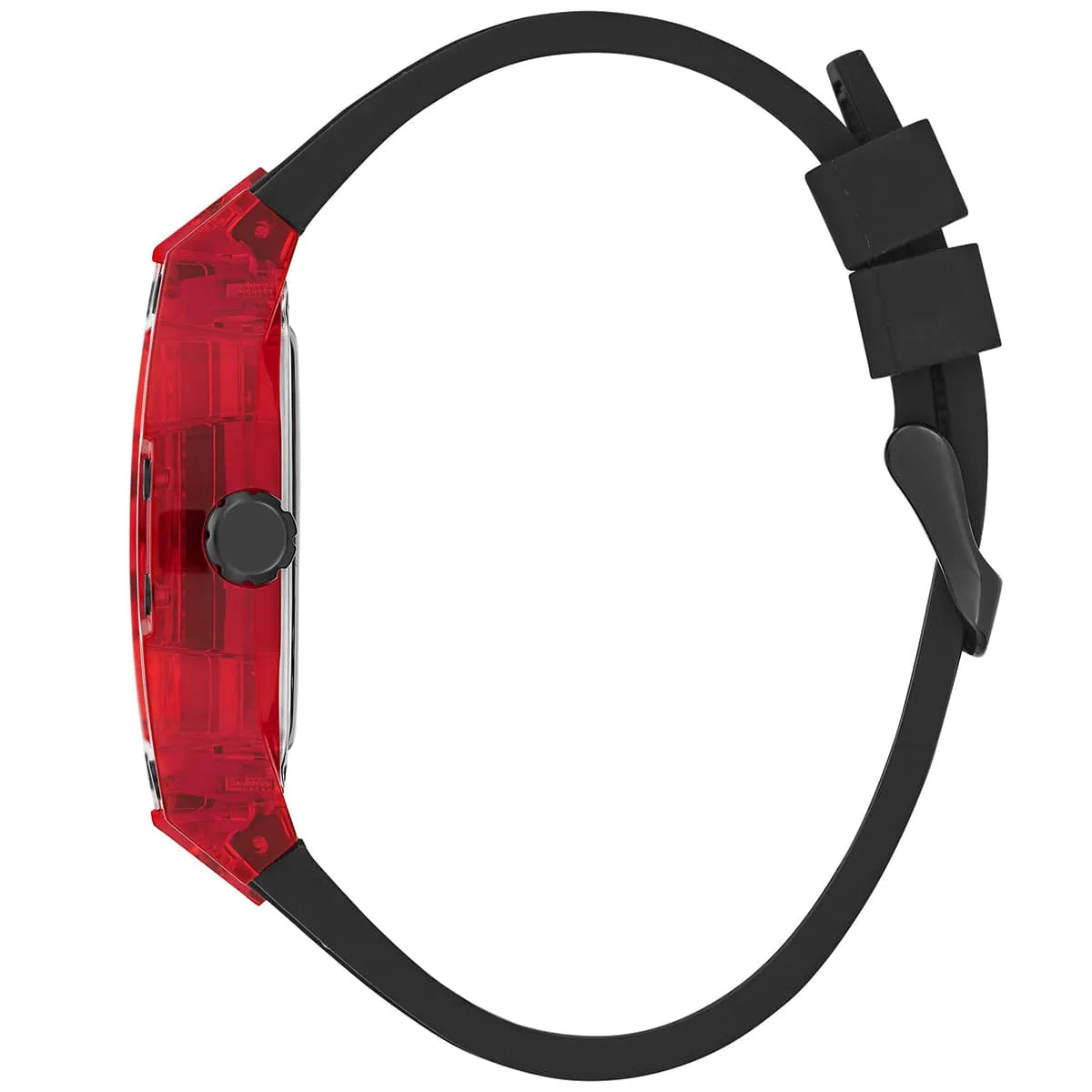 GUESS GW0499G4 watch side profile showing crown and rubber strap