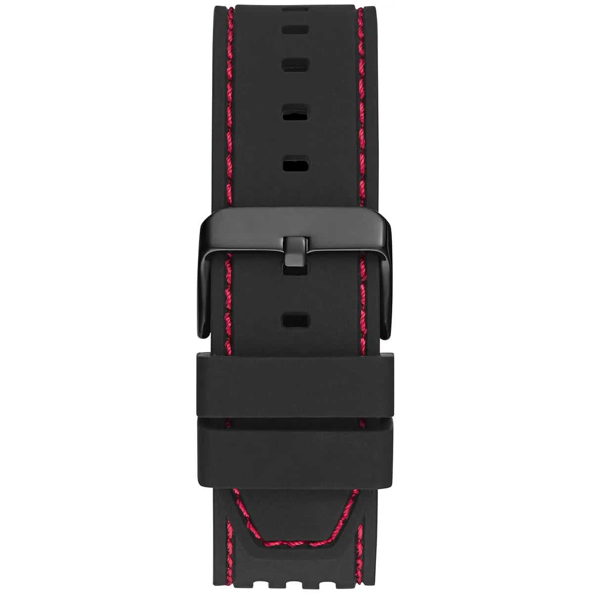 GUESS GW0499G4 black rubber strap with red stitching and deployment clasp