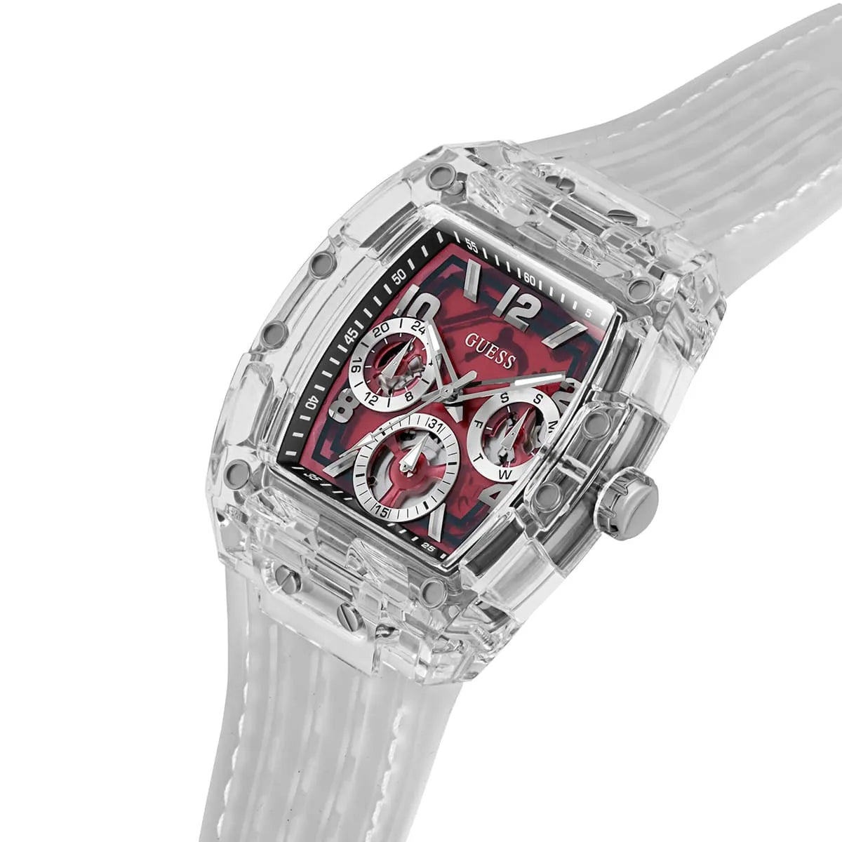 Guess Phoenix watch side view displaying case profile and strap detail