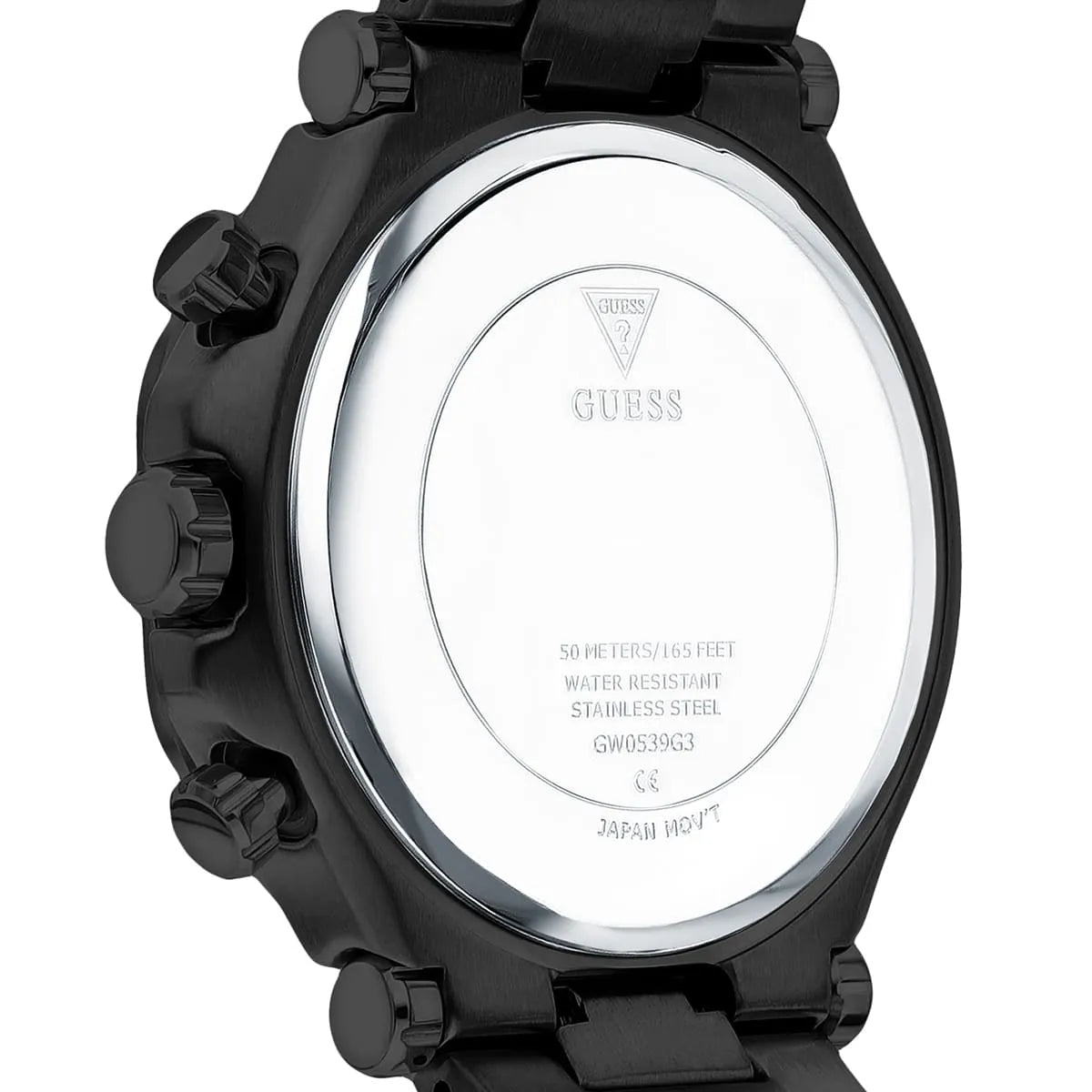 Guess GW0539G3 caseback showing model number and water resistant specification