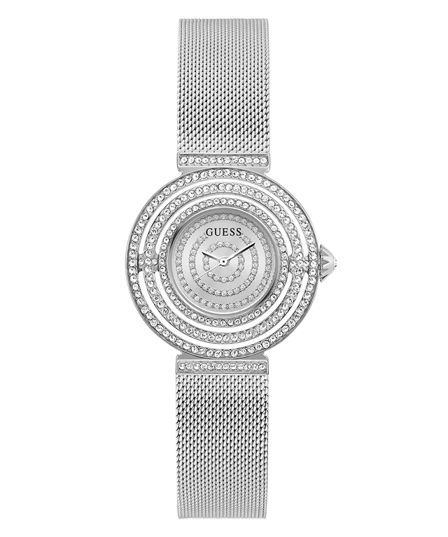 GUESS Dream women's watch with silver crystal dial, crystal-set bezel, and steel mesh strap