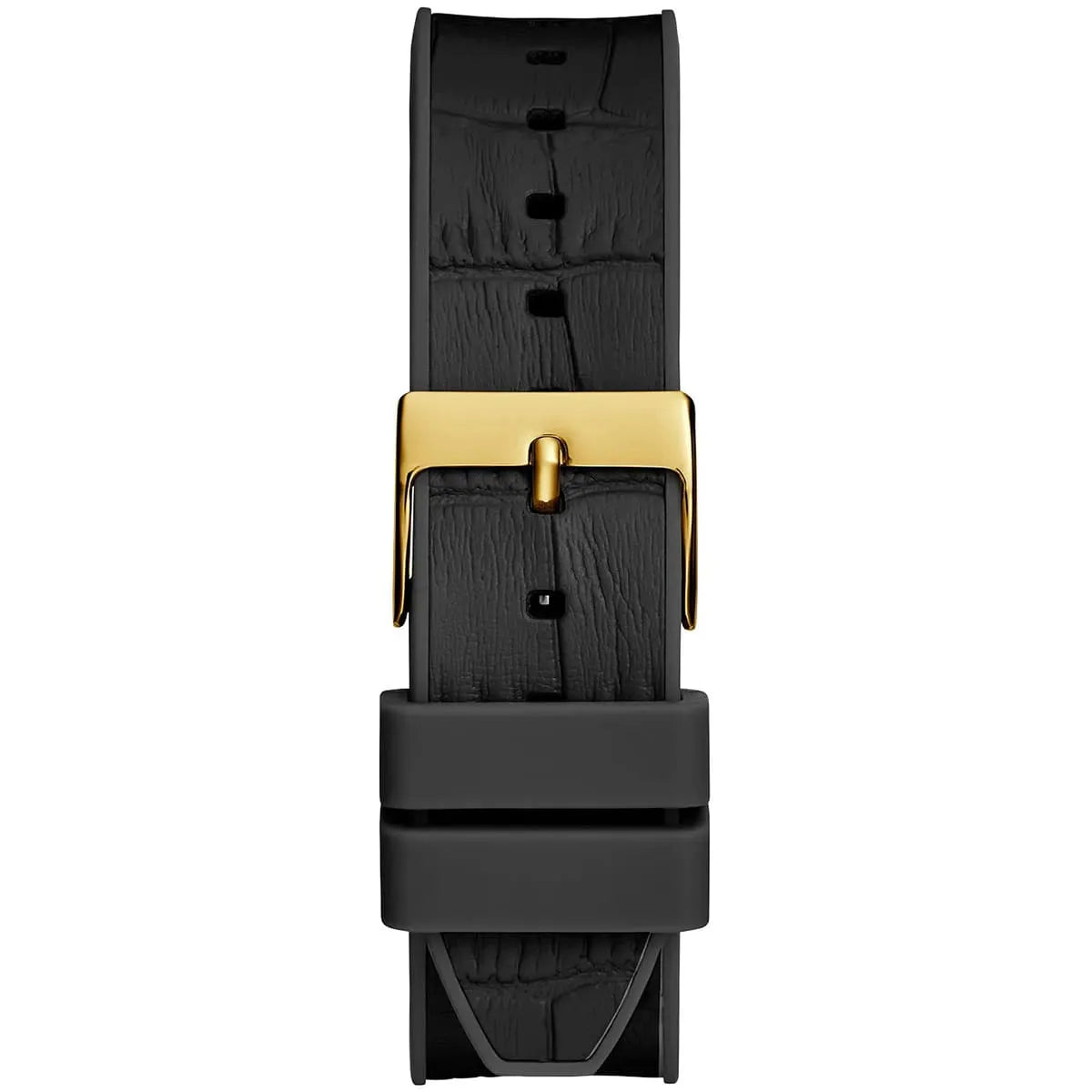 Guess GW0553L4 black silicon strap with gold buckle and push-button closure detail