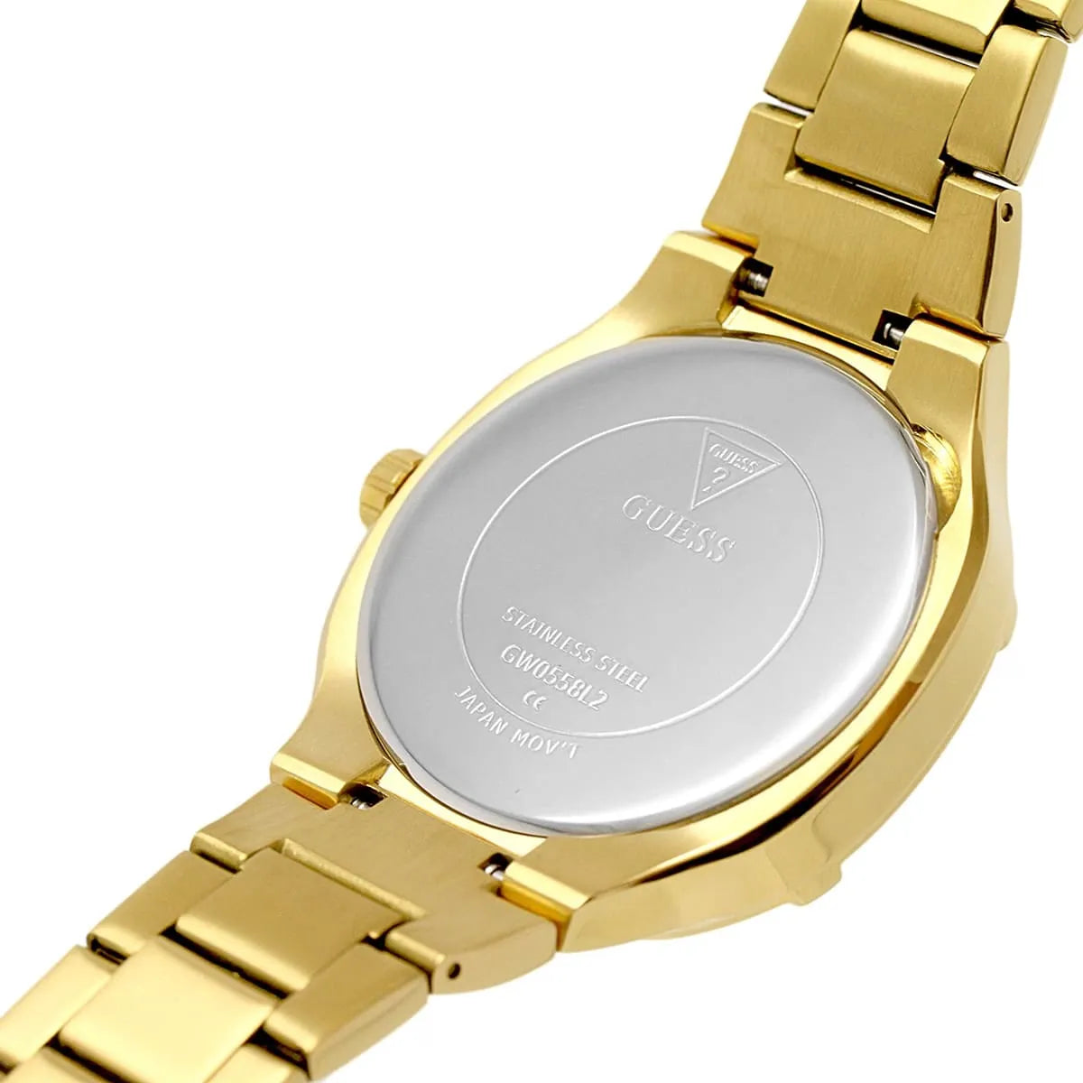 GUESS GW0558L2 stainless steel caseback with engraved logo and specifications
