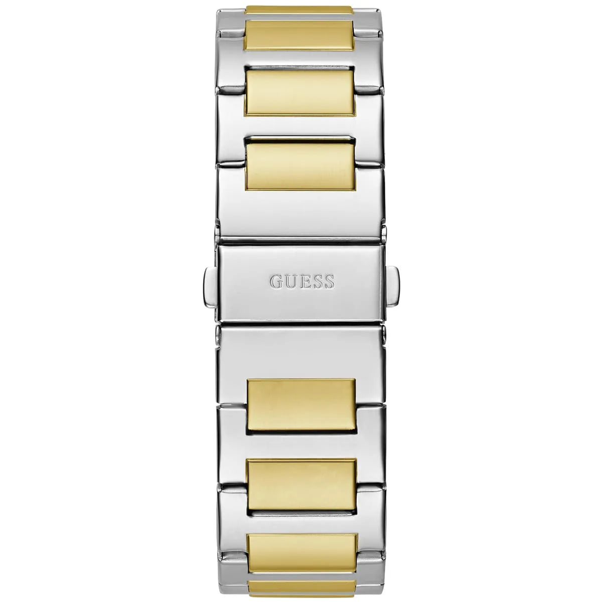 GUESS GW0631G1 bracelet detail showing silver and gold stainless steel links with clasp