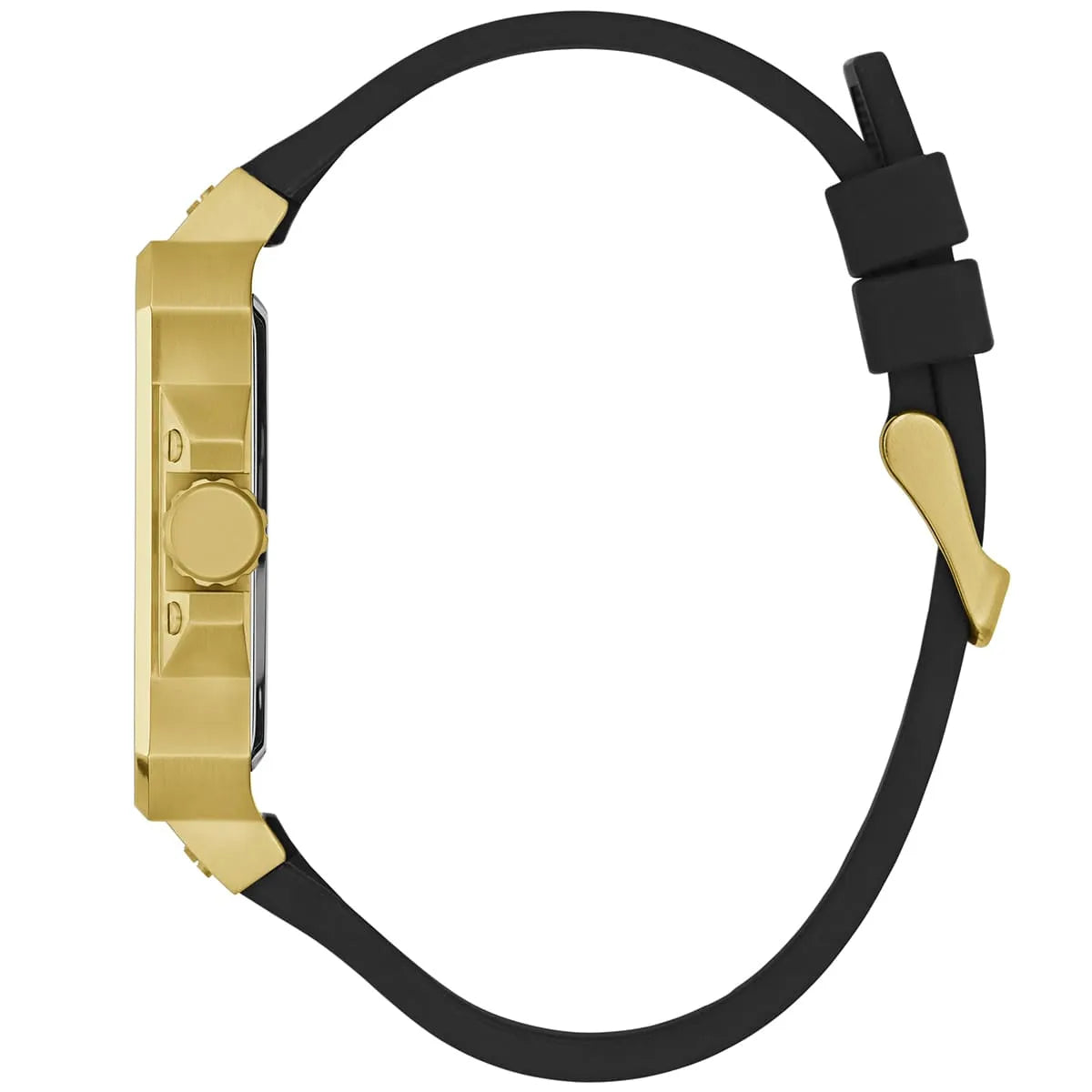 GUESS GW0637G2 black rubber strap with gold tone buckle and stud details