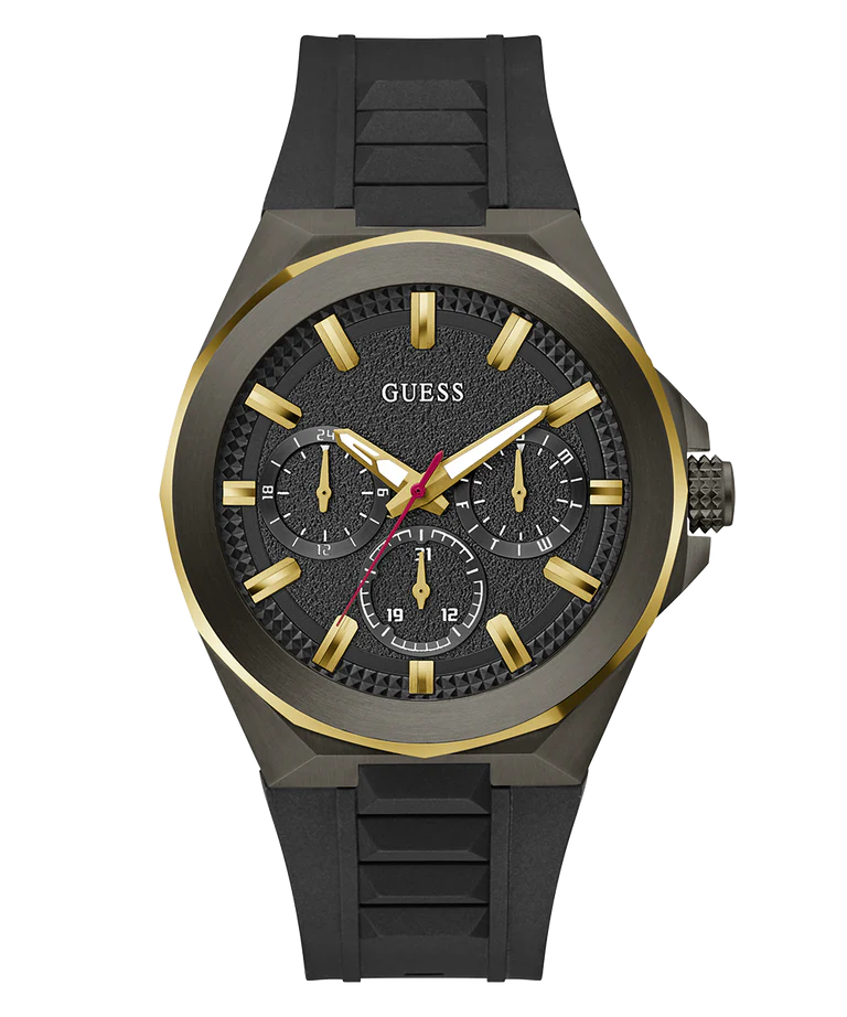 GUESS GW0799G1 black chronograph watch with gold-tone bezel and black dial