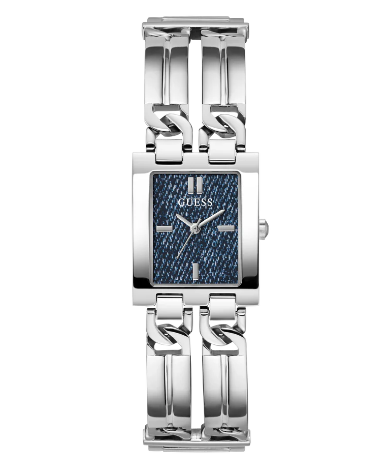 GUESS GW0807L1 silver tone ladies watch with blue dial and stainless steel bracelet